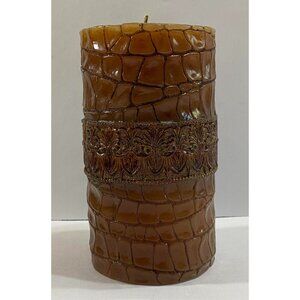 Vintage Crocodile Skin Design Unscented Wax Pillar Candle 7" Tall x 4" Diameter